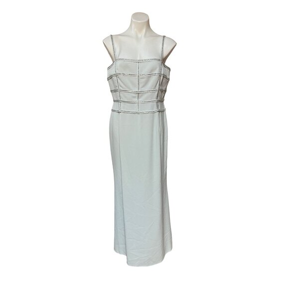 1990s/Y2K Vintage Maxi Dress Caged Silver Beaded Evening Gown Glamorous Cocktail - Picture 1 of 10